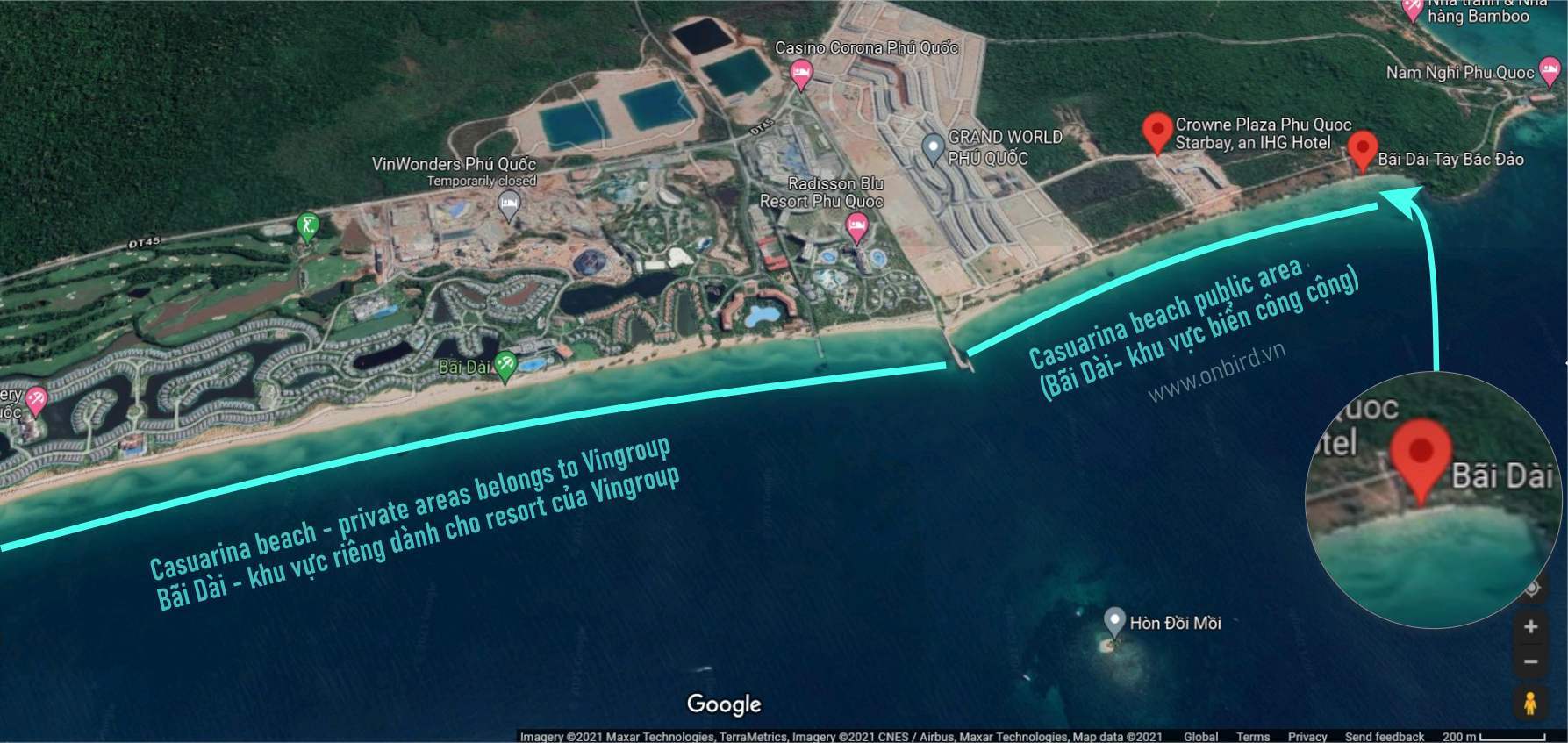Bai Dai - Casuarina beach from google maps, divided into 2 parts