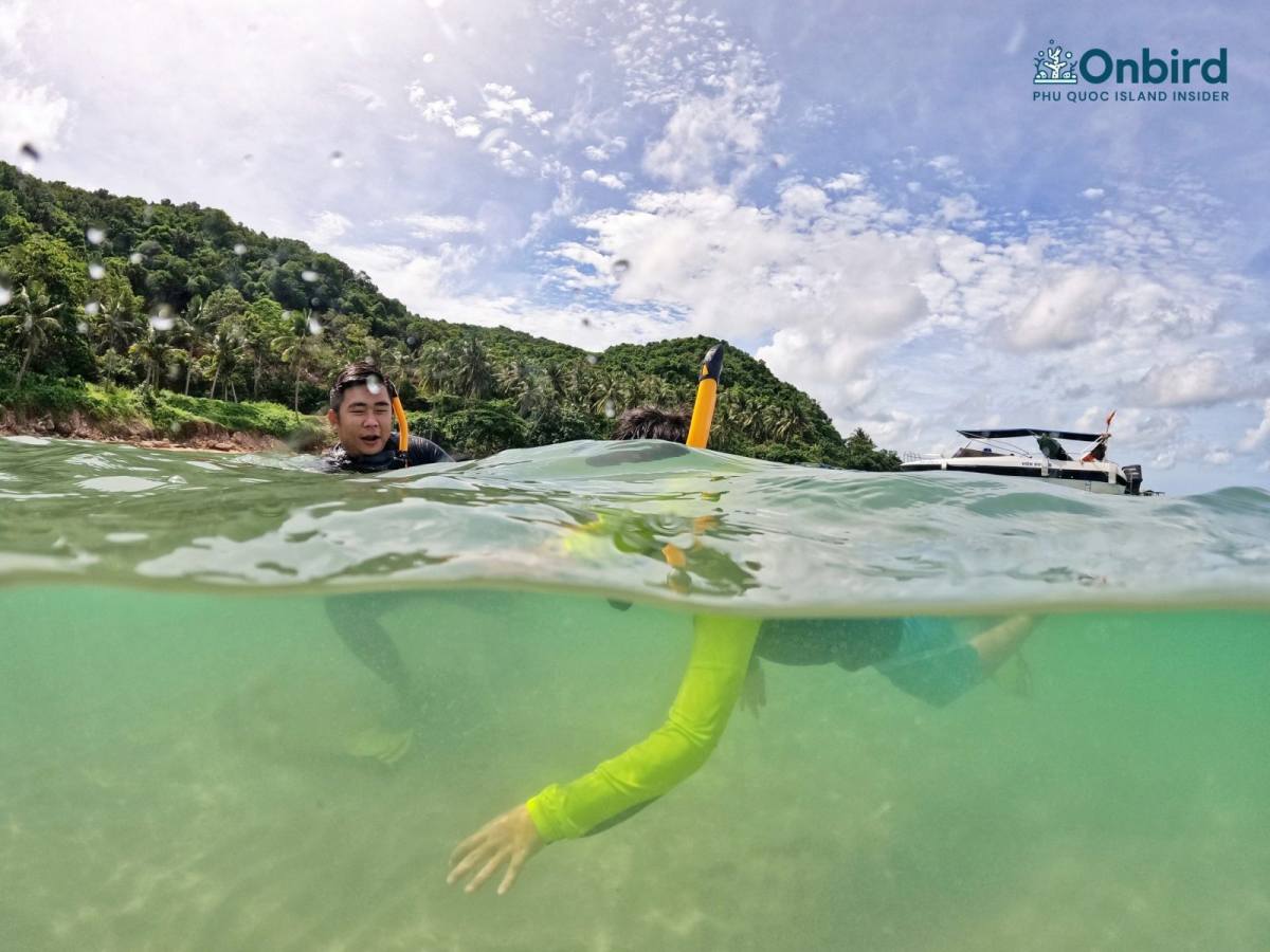 Private family kid snorkeling with OnBird Phu Quoc to explore Phu Quoc coral reefs