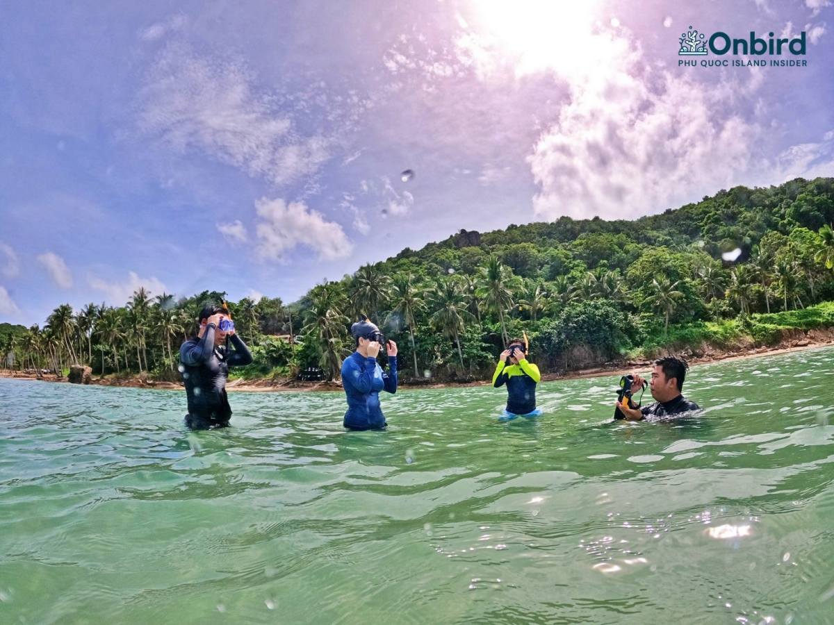 Private family kid snorkeling with OnBird Phu Quoc to explore Phu Quoc coral reefs